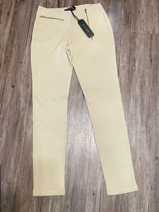 Active USA Pants - Active USA Cream Slim Pull-On Leggings with Gold Zip Accents